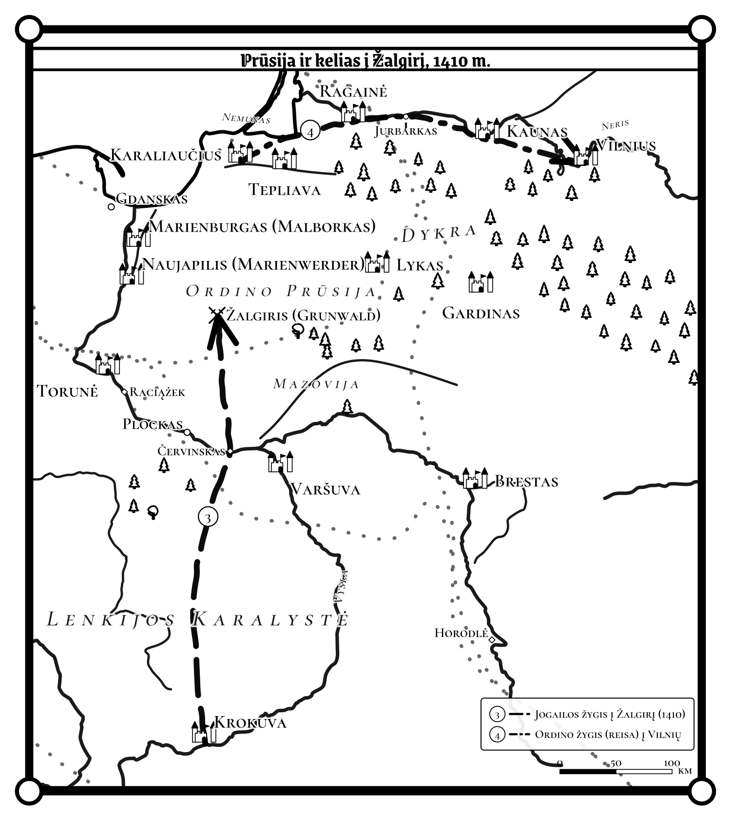Prūsija ir kelias į Žalgirį 1410 metais: Jogailos žygis iš Krokuvos į Žalgirį ir Ordino reisa į Vilnių.