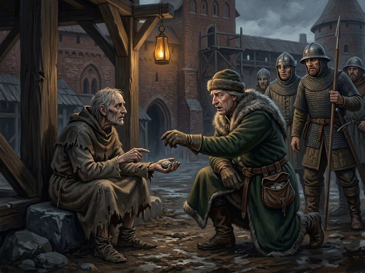 The Beggar turns Kęstutis's coin to stone