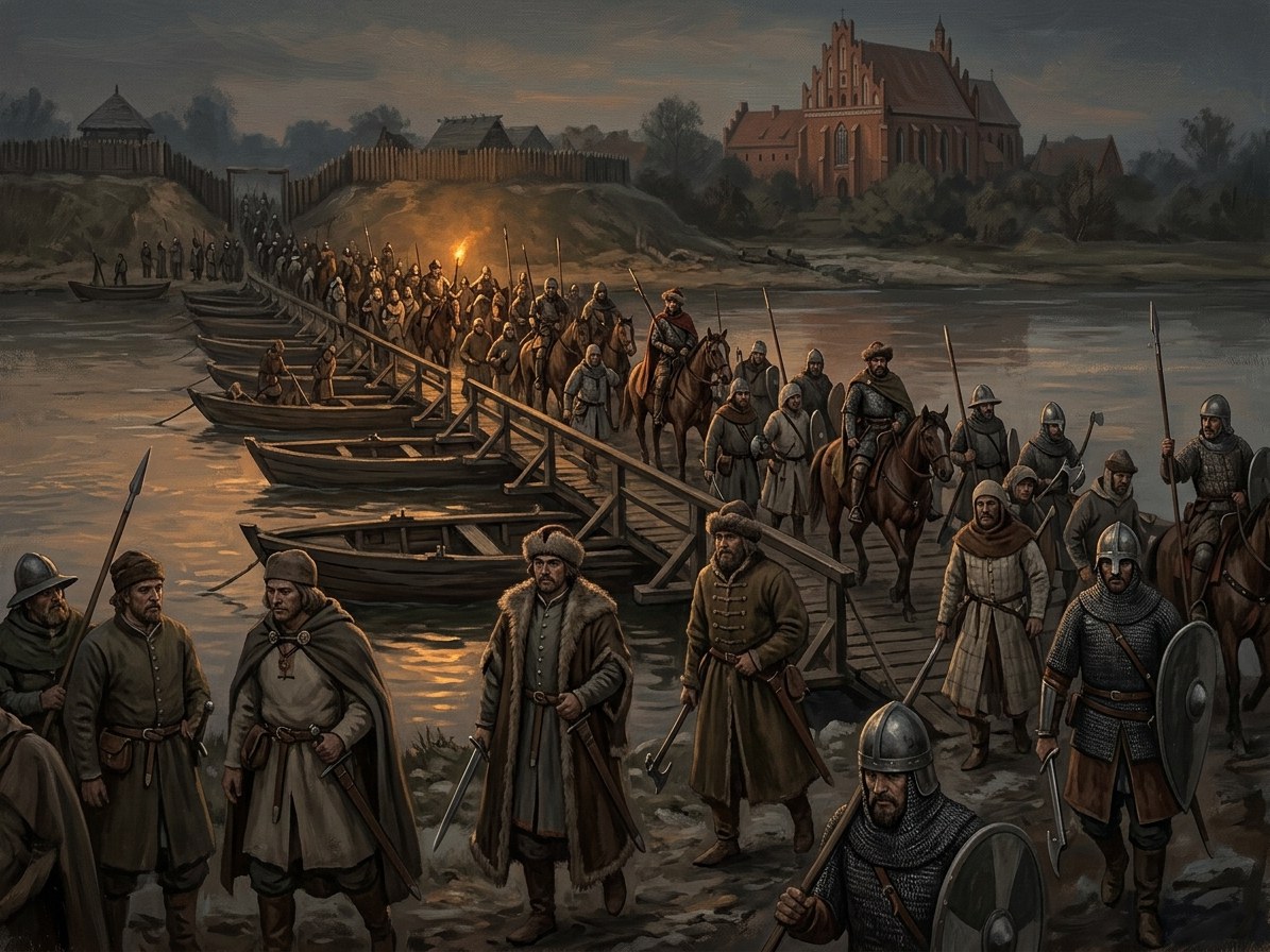 Pontoon bridge over the Vistula at Czerwińsk